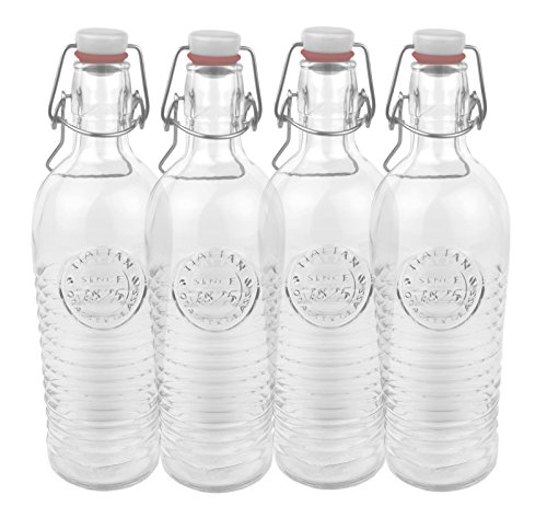 Bormioli 4er Set Glasflaschen Officina 1825 - Mit Relief und Riffelung - Italienische Qualität - Ideal für Einkochen, Getränke, Fermentierung, Dekoration, 540621MBA321990, Transparent von Bormioli Rocco