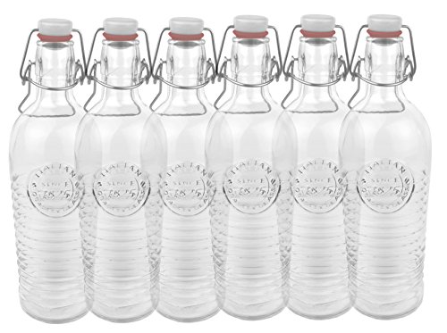 Bormioli 6er Set Glasflaschen/Einmachgläser Officina 1825 - Mit Relief und Riffelung - Italienische Qualität - Ideal für Einkochen, Getränke, Fermentierung, Dekoration, 30000070, Transparent von Bormioli Rocco