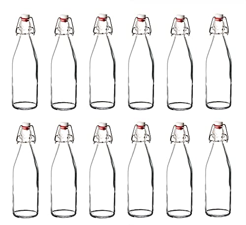 Bormioli Glasflaschen mit Bügelverschluss 'Giara' 12 teilig | Füllmenge 500 ml | Gesamthöhe 26,5 cm | Perfekt um Öle anzusetzten, Schnäppse zu veredeln oder zum servieren von Wasser, Säften und Weinen von Bormioli