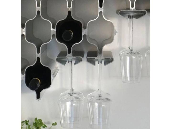 Born in Sweden Weinregal für 3 Flaschen 6 Gläser silber von Born-in-Sweden