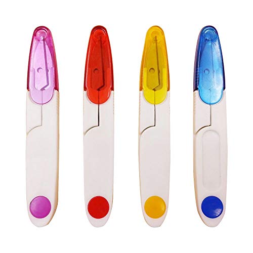 Fadenschere 4 Stück Stickschere mit Deckel Fadentrennschere Nahttrenner Kleine Garn Stick Kreuzstich Angelschnur Schere Blau Lila Gelb Rot von Bornfeel