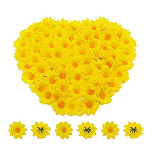 BornFeel Künstliche Gerbera Blumen Köpfe 100tlg. Daisy Sonnenblumen Blumenköpfe für DIY Hochzeit Party Handwerk Tischstreudeko (Gelb) von BornFeel