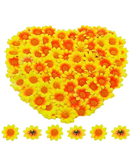 BornFeel Künstliche Gerbera Blumen Köpfe 100tlg. Daisy Sonnenblumen Blumenköpfe für DIY Hochzeit Party Handwerk Tischstreudeko (Gelb & Orange) von BornFeel