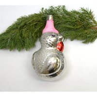 Hahn Sowjetunion Weihnachtsdekoration Weiße Spielerei Mit Vogel Glasornamente Figur Weihnachtsbaum Сhicken Spielzeug 1970Er Jahre von BornInTheSoviet