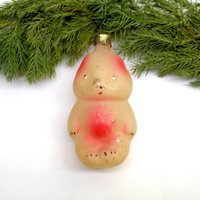 Teddybär Weihnachten Glas Ornament Weihnachtsbaum Sammler Weihnachtsfigurine Winnie The Pooh Pink Gelb Tier von BornInTheSoviet