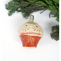 Weißer Cupcake Korb Glas Christbaumschmuck Sammlerstück Weihnachtsbaumschmuck Blumenornament Hergestellt in Den 1950Er Jahren von BornInTheSoviet