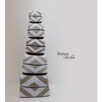 Korb Set Von 5 Handgewebten Perlen Box.luxe Home Akzent Dekor Weiß & Beige Geflochten Kunst Naturfaser Homeware Schmuck Box von BorneoHunters