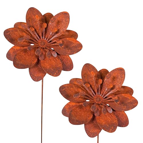 2er-Set Edelrost Gartenstecker Blume – Rostige Metall Deko für Vintage & Landhausstil – Wetterfeste Blumenstecker für Garten & Beet von Bornhöft