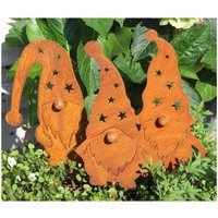 3Er Set Gartenstecker Zwerg Gnom Beetstecker Topfstecker Metall Rost Gartendeko Edelrost Rostige Dekoration Weihnachten Winter von Bornhoeft