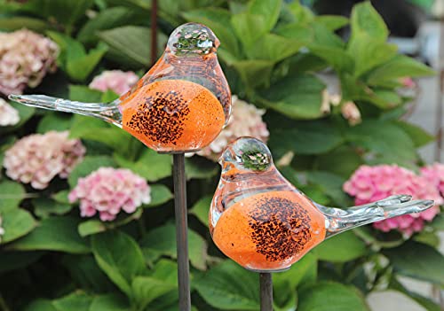 Bornhöft 2er Set Gartenstecker Glasvogel Deko Beetstecker Handarbeit Skulptur Vogel 1 (Orange Schwarz) von Bornhöft