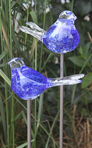 Bornhöft 2er Set Gartenstecker Glasvogel Deko Beetstecker Handarbeit Skulptur Vogel 2 (Blau) von Bornhöft
