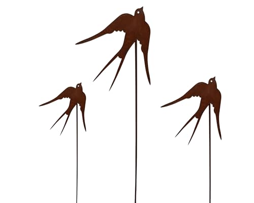 Bornhöft 3er Set Gartenstecker Schwalben Vögel aus Edelrost Metall Rost Gartendeko Edelrost rostiger Beetstecker Romantische Garten Dekoration von Bornhöft