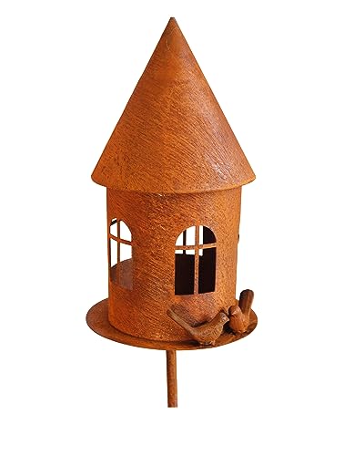 Bornhöft Edelrost Garten Deko Vogelhaus Gartendekoration Naturrost rostige Dekoration Gartenstecker Beetstecker Topfstecker Kerzenhalter Vogelfutterhaus Futterhaus mit Vögeln für Außenberreich von Bornhöft