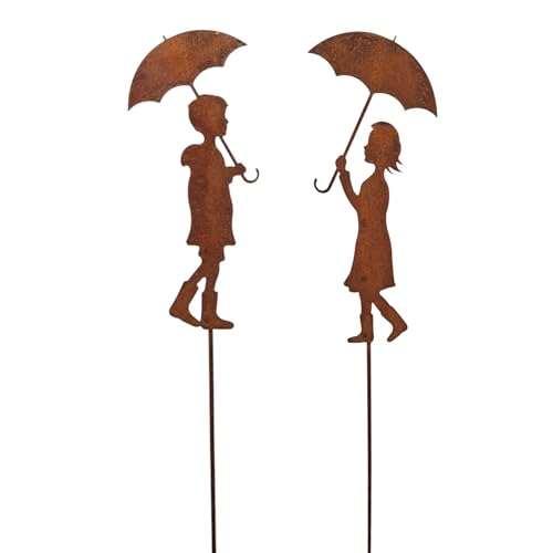 Bornhöft Edelrost Gartenstecker Kinder mit Regenschirm – Rostige Metall Dekoration für Garten und Beete – Wetterfeste Vintage Deko Figuren – Set mit 2 Motiven, 65cm Bornhöft Edelrost Gartenstecker Kinder mit Regenschirm – Rostige Metall Dekoration für Garten und Beete – Wetterfeste Vintage Deko Figuren – Set mit 2 Motiven, 65cm von Bornhöft
