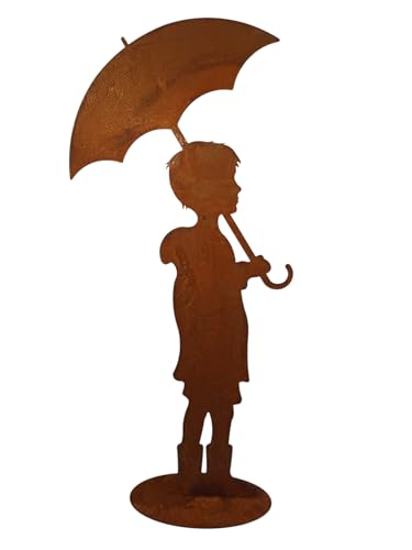 Bornhöft Gartenfigur Junge mit Schirm, Edelrost-Silhouette, XXL 110 cm Höhe, Gartendekoration aus Metall in Rost Optik Wetterfeste Edelrost Metallfigur für Garten und Terrasse von Bornhöft