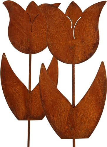 Bornhöft Gartenstecker 2er Set Blume Metall Rost Gartendeko Edelrost Tulpe rostige Dekoration (2er Tulpe 40cm) von Bornhöft