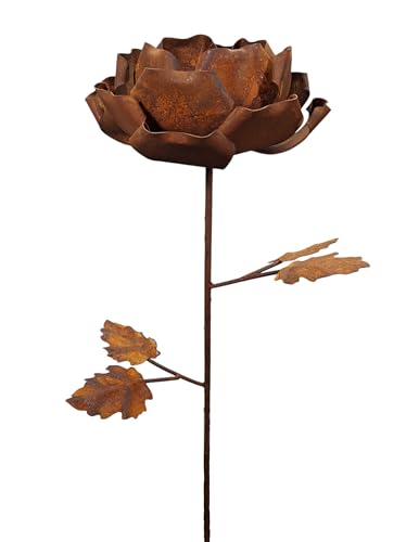 Bornhöft Gartenstecker Blume Rose Metall Rost Gartendeko Edelrost Garten Deko Rosebblüte 115cm Rost Wildrose Rankstab Beetstecker rostige Dekoration von Bornhöft