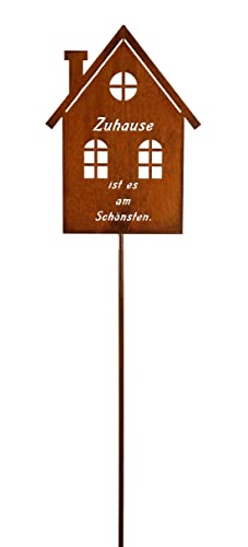 Bornhöft Gartenstecker Haus Schild Tafel Zuhause ist es am Schönsten Metall Gartendeko Rost Edelrost rostiger Beetstecker 110cm Deko Rostfigur für den Garten von Bornhöft