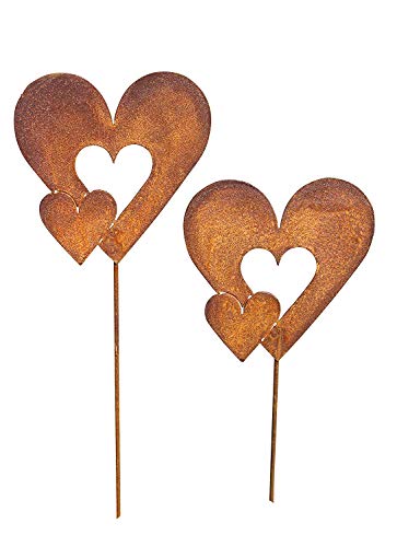 Bornhöft Gartenstecker Herzen Metall Rost Gartendeko Edelrost rostige Beetstecker Topfstecker (Doppelherz Set) von Bornhöft