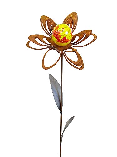 Bornhöft Gartenstecker Metall Rost Gartendeko rostige Dekoration Edelrost mit Glaskugeln (Blume Jana) von Bornhöft