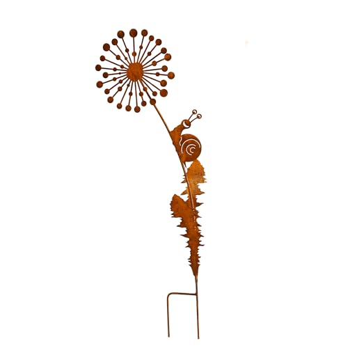 Bornhöft Gartenstecker Pusteblume mit lustiger Schnecke aus Edelrost Metall Rost Gartendeko Edelrost rostiger Beetstecker 116cm von Bornhöft