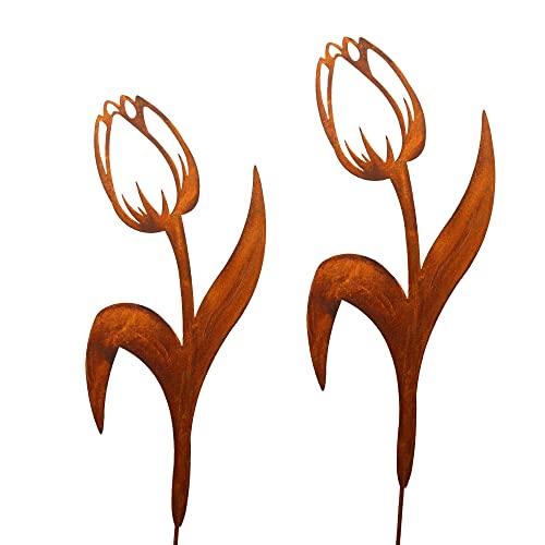 Bornhöft Gartenstecker Rost Tulpe Rost 2er Set Blume Metall Rost Gartendeko Edelrost Tulpe rostige Dekoration (2er Tulpe 80cm) von Bornhöft