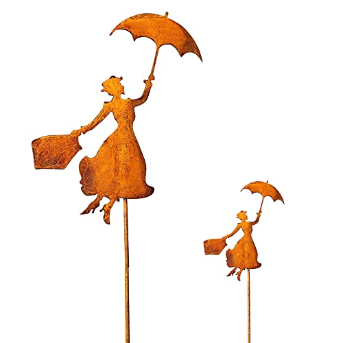 Bornhöft Gartenstecker Set Mary Poppins Metall Rost Gartendeko Rost Edelrost rostiger Beetstecker 60cm + 110cm Marry Poppins Deko Rostfigur für den Garten von Bornhöft