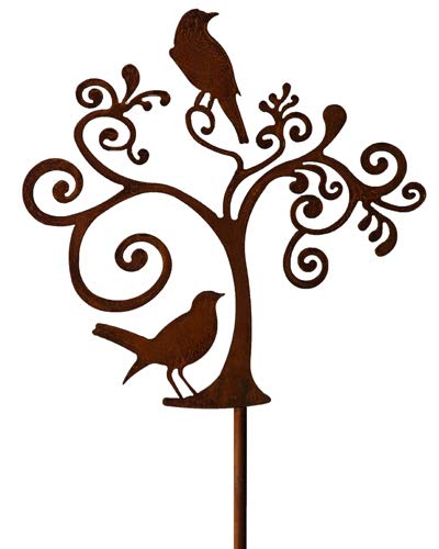 Bornhöft Gartenstecker Vögel im Baum Blumen Beetstecker Topfstecker Metall Rost Gartendeko Edelrost rostige Dekoration 167cm von Bornhöft