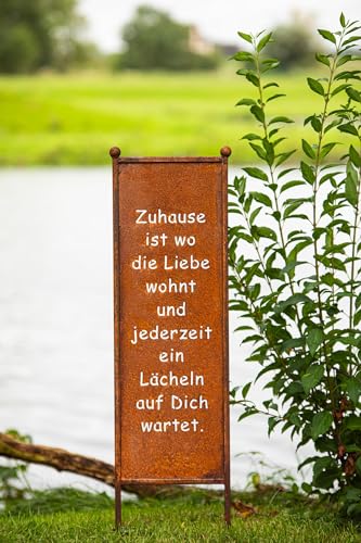 Bornhöft Schild Gartenschild Edelrost Rost Einstecken rostige Gartendeko Blumen Blüten Dekoration Beetstecker Gartenstecker (Zuhause ist wo die Liebe wohnt und jederzeit EIN lächeln auf Dich wartet) von Bornhöft