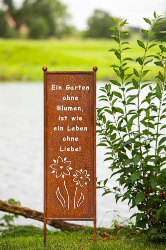 Bornhöft Schild Gartenschild Edelrost Rost zum Einstecken rostige Gartendeko Blumen Blüten Dekoration Beetstecker Gartenstecker (Ein Garten ohne Blumen ist wie ein Leben ohne Liebe) von Bornhöft