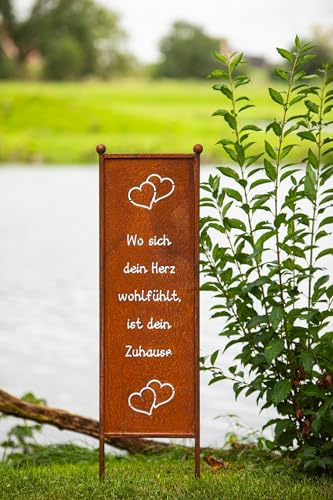 Bornhöft Schild Gartenschild Edelrost Rost zum Einstecken rostige Gartendeko Blumen Blüten Dekoration Beetstecker Gartenstecker (Wo Sich Dein Herz wohlfühl ist Dein Zuhause) von Bornhöft