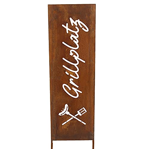 Bornhöft Schild Spruchtafel Gartenschild Edelrost rostige Gartendeko 115cm Edelrost (Grillplatz) von Bornhöft