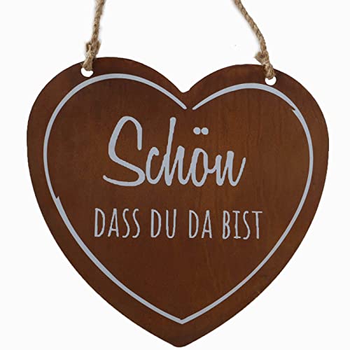 Bornhöft Schild Spruchtafel rostiges Gartenschild Edelrost Rost zum hängen Gartendeko 36x38cm Schön das Du da bist von Bornhöft