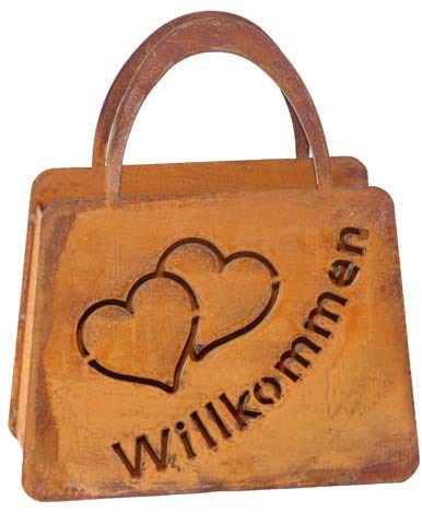 Bornhöft Tasche Willkommen zum Bepflanzen Windlicht Beetdeko Metall Rost Gartendeko 23cm x 20cm Edelrost rostige Deko für den Garten von Bornhöft