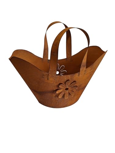 Bornhöft Tasche mit Blüte zum Bepflanzen Windlicht Beetdeko Metall Rost Gartendeko Edelrost rostige Deko für den Garten Pflanztasche von Bornhöft