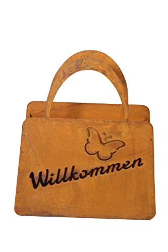 Bornhöft Tasche zum Bepflanzen Windlicht Beetdeko Metall Rost Gartendeko 27cm x 32cm Edelrost rostige Deko für den Garten (Willkommen Schmetterlin) von Bornhöft