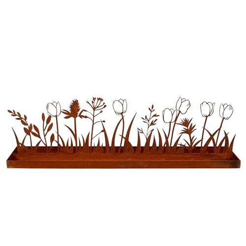 Deko Tablett Frühling Tulpen Aufsteller Edelrosttablett Edelrostdeko Dekotablett Metalltablett Kerzenhalter Dekoaufsteller Edelrost von Bornhöft