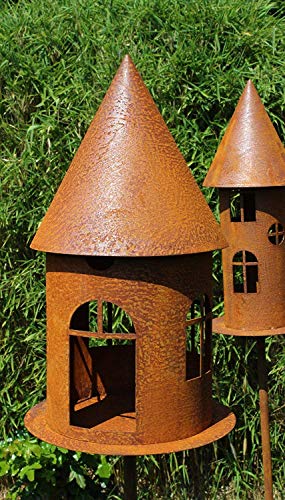 Edelrost Garten Deko Windlicht Vogelhaus Gartendekoration Naturrost Dekorieren rostige Dekoration Gartenstecker Beetstecker Topfstecker Landhaus Kerzenhalter Vogelfutterhaus rund auf Platte Futterhaus von Bornhöft