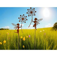 Gartenstecker 2Er Set Pustefee Fee Blume Beetstecker Topfstecker Metall Rost Gartendeko Edelrost Rostige Dekoration von Bornhoeft
