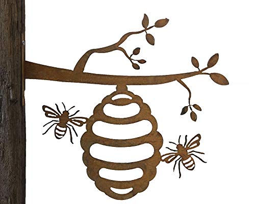 Bornhöft Gartenstecker Baumstecker Metall Rost rostige Gartendeko Edelrost Biene Bienenkorb von Bornhöft