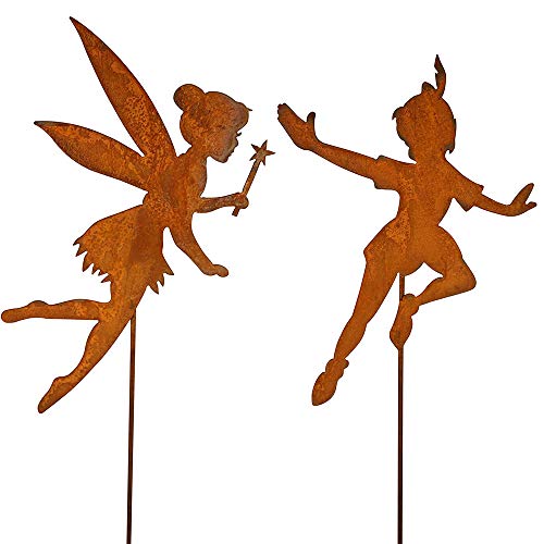 Bornhöft Gartenstecker wie Tinkerbell Metall Rost Gartendeko Edelrost rostiger Beetstecker 60cm (Tinkerbell + Peterpan 60cm) von Bornhöft