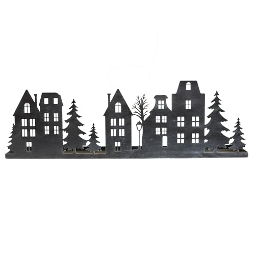 Kerzentablett Winterlandschaft Tablett Edelrosttablett Edelrostdeko Weihnachtsdorf Winterdorf Dekotablett Metalltablett Kerzenhalter Aufsteller Dekoaufsteller (Pulverbeschichtet Antik Grau 60cm) von Bornhöft