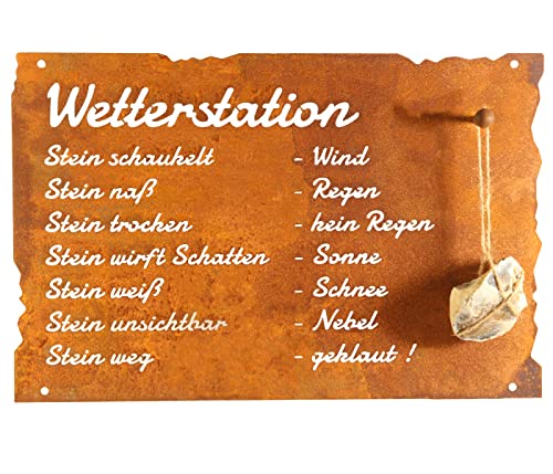 Rost Schild Wetterstein lustig Wetterstation für Stein 42cm x 27,5cm Edelrost Schild Rostdeko Gartendeko rostige Deko Draußen Gartendekoration für den Garten Altdeutsche von Bornhöft