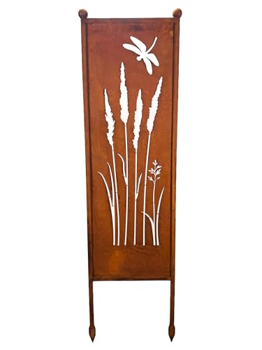 Schild Gartenschild Edelrost Rost zum Einstecken rostige Gartendeko Blumen Blüten Dekoration Beetstecker Gartenstecker (Gras Libelle) von Bornhöft