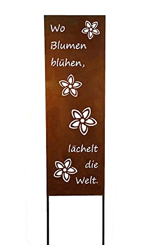 Schild Spruchtafel Gartenschild Edelrost rostige Gartendeko 115cm Edelrost (Wo Blumen blühen) von Bornhöft