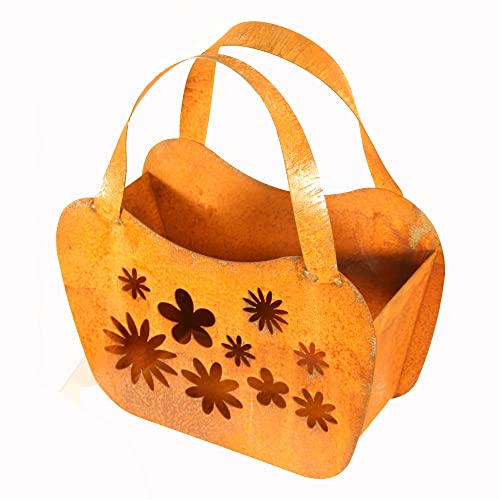 Bornhöft Tasche zum Bepflanzen Windlicht mit Blüten Beetdeko Metall Rost Gartendeko Übertopf Blumentopf Edelrost rostige Deko für den Garten 22cm x 26cm von Bornhöft