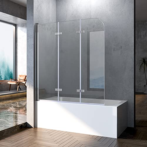 Boromal 120x140cm Duschwand für Badewanne 3-teilig Faltbar Duschtrennwand Badewannenaufsatz Duschabtrennung mit 6mm Nano Easy Clean Glas von Boromal