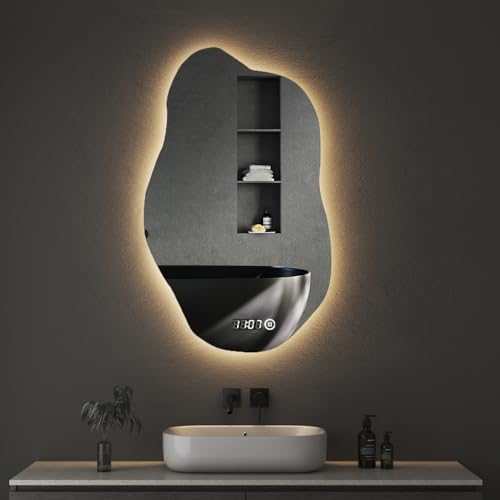 Boromal Asymmetrischer Badspiegel mit Beleuchtung und Uhr 52x85cm Asymmetrischer Spiegel mit Beleuchtung Spiegel mit Licht Wandspiegel mit Touch-Schalter + 3 Lichtfarbe Dimmbar + Uhr Boromal Asymmetrischer Badspiegel mit Beleuchtung und Uhr 52x85cm Asymmetrischer Spiegel mit Beleuchtung Spiegel mit Licht Wandspiegel mit Touch-Schalter + 3 Lichtfarbe Dimmbar + Uhr von Boromal