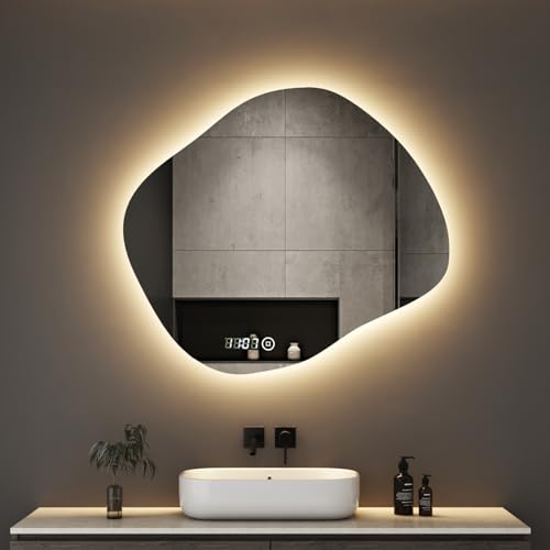 Boromal Asymmetrischer Badspiegel mit Beleuchtung und Uhr 74x64cm Asymmetrischer Spiegel mit Beleuchtung Spiegel mit Licht LED Wandspiegel mit Touch-Schalter + 3 Lichtfarbe Dimmbar + Uhr Boromal Asymmetrischer Badspiegel mit Beleuchtung und Uhr 74x64cm Asymmetrischer Spiegel mit Beleuchtung Spiegel mit Licht LED Wandspiegel mit Touch-Schalter + 3 Lichtfarbe Dimmbar + Uhr von Boromal