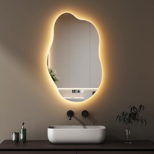 Boromal Asymmetrischer Spiegel mit Beleuchtung 52x85cm Asymmetrischer Badspiegel mit Beleuchtung LED Spiegel mit Licht Badezimmer Wandspiegel mit Touch-Schalter + 3 Lichtfarbe Dimmbar + Uhr Boromal Asymmetrischer Spiegel mit Beleuchtung 52x85cm Asymmetrischer Badspiegel mit Beleuchtung LED Spiegel mit Licht Badezimmer Wandspiegel mit Touch-Schalter + 3 Lichtfarbe Dimmbar + Uhr von Boromal